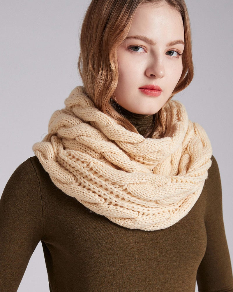 NEOSAN Womens Thick Ribbed Knit Winter Infinity Circle Loop Scarf Twist Beige - Image 4
